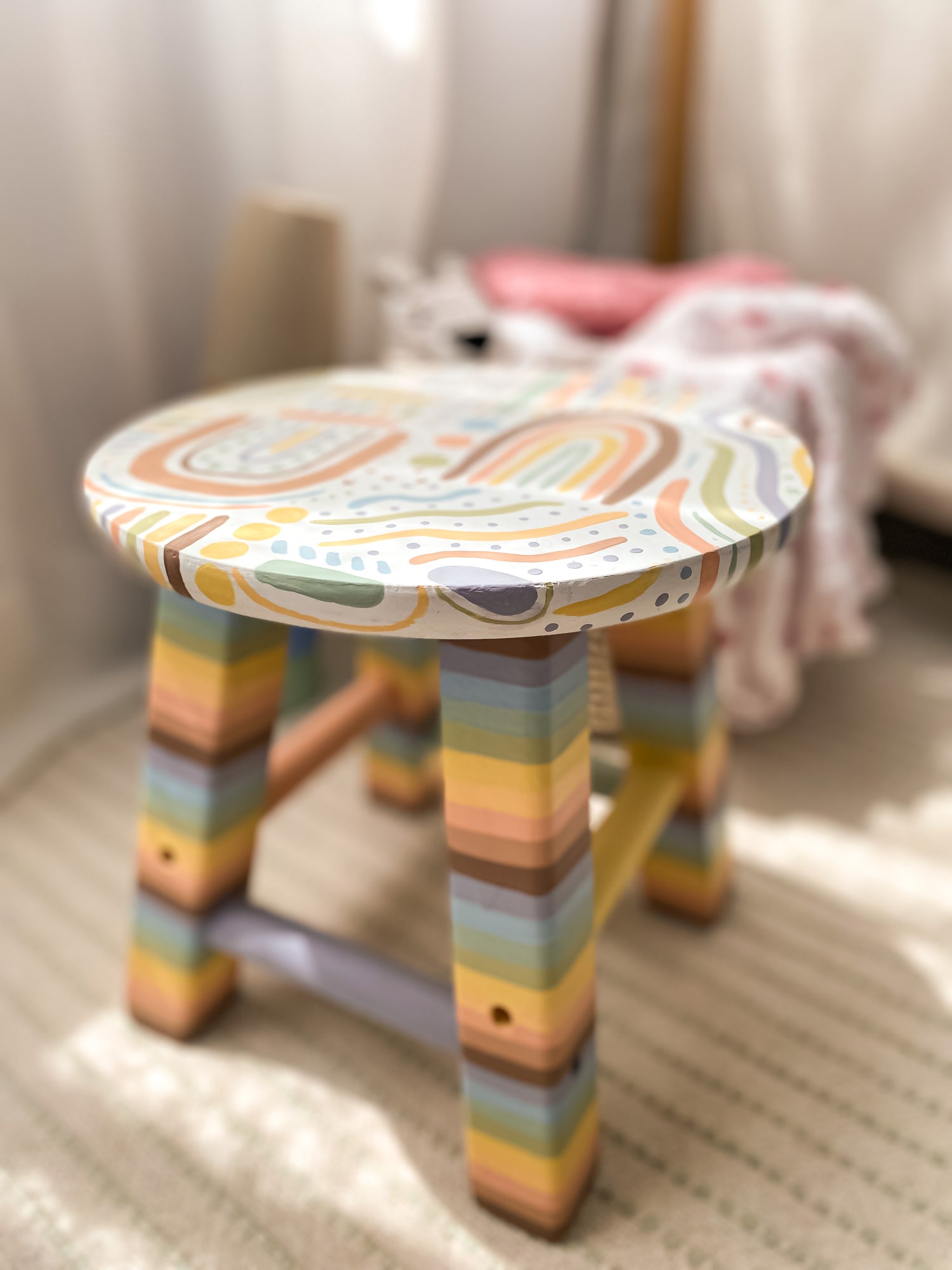 Rainbow Striped Stool