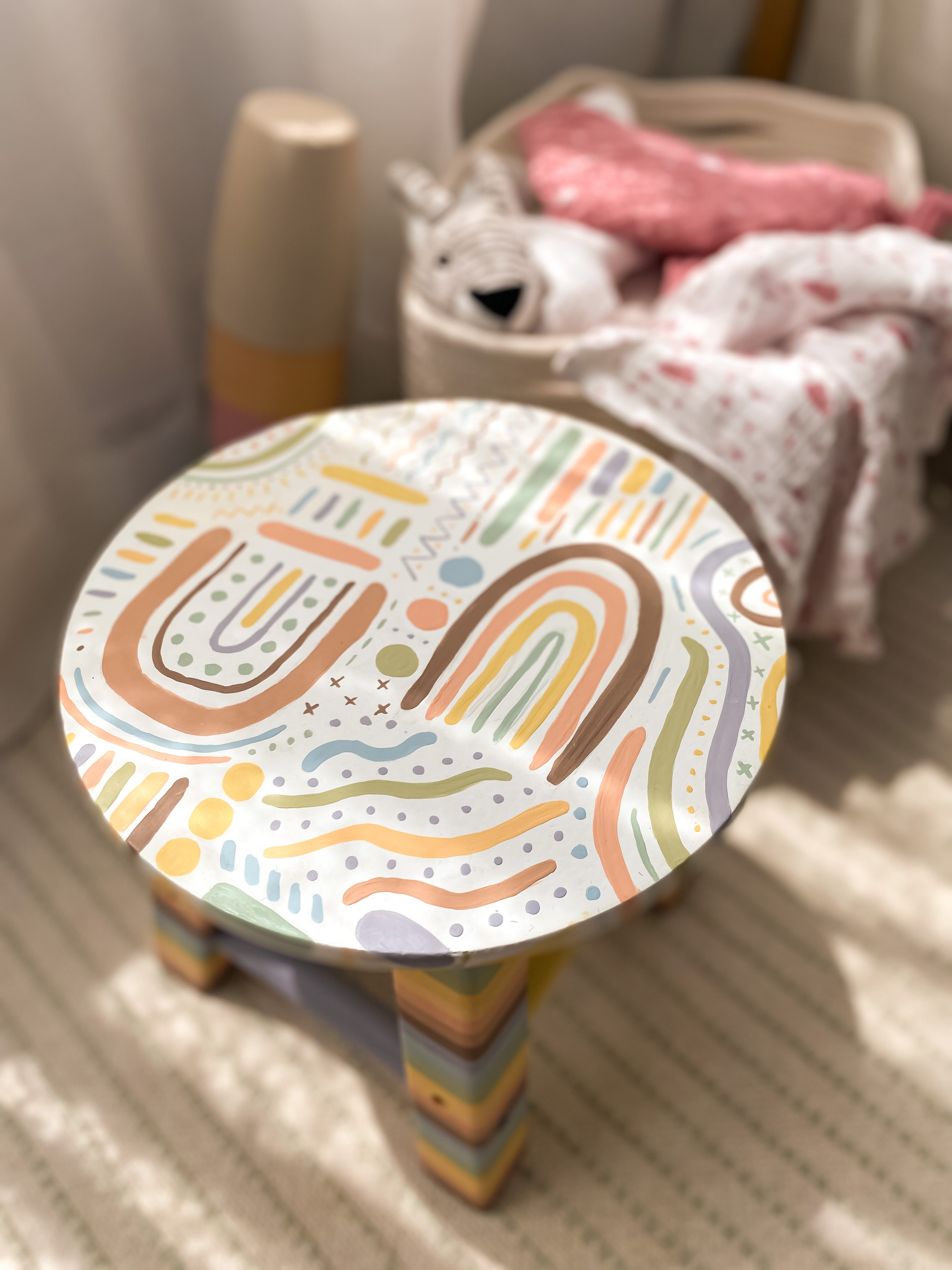 Rainbow Striped Stool